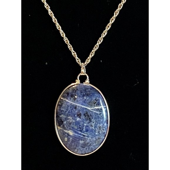 Vintage Sodalite Stone In Sterling Silver 1.75” Bezel On Silver 18” Chain - Picture 1 of 6